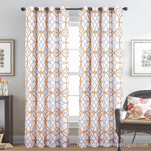 Geometric Printed Textured Flax Window Curtain Drapes